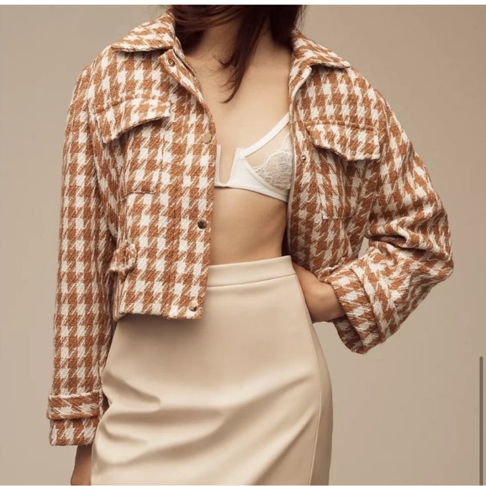 Anthropologie Tan Houndstooth Jacket